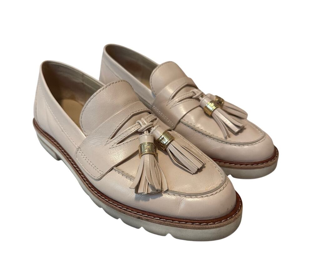 Stuart Weitzman Parker Lift Pink Leather Loafers Mules Chunky Lug Sole Size 7
